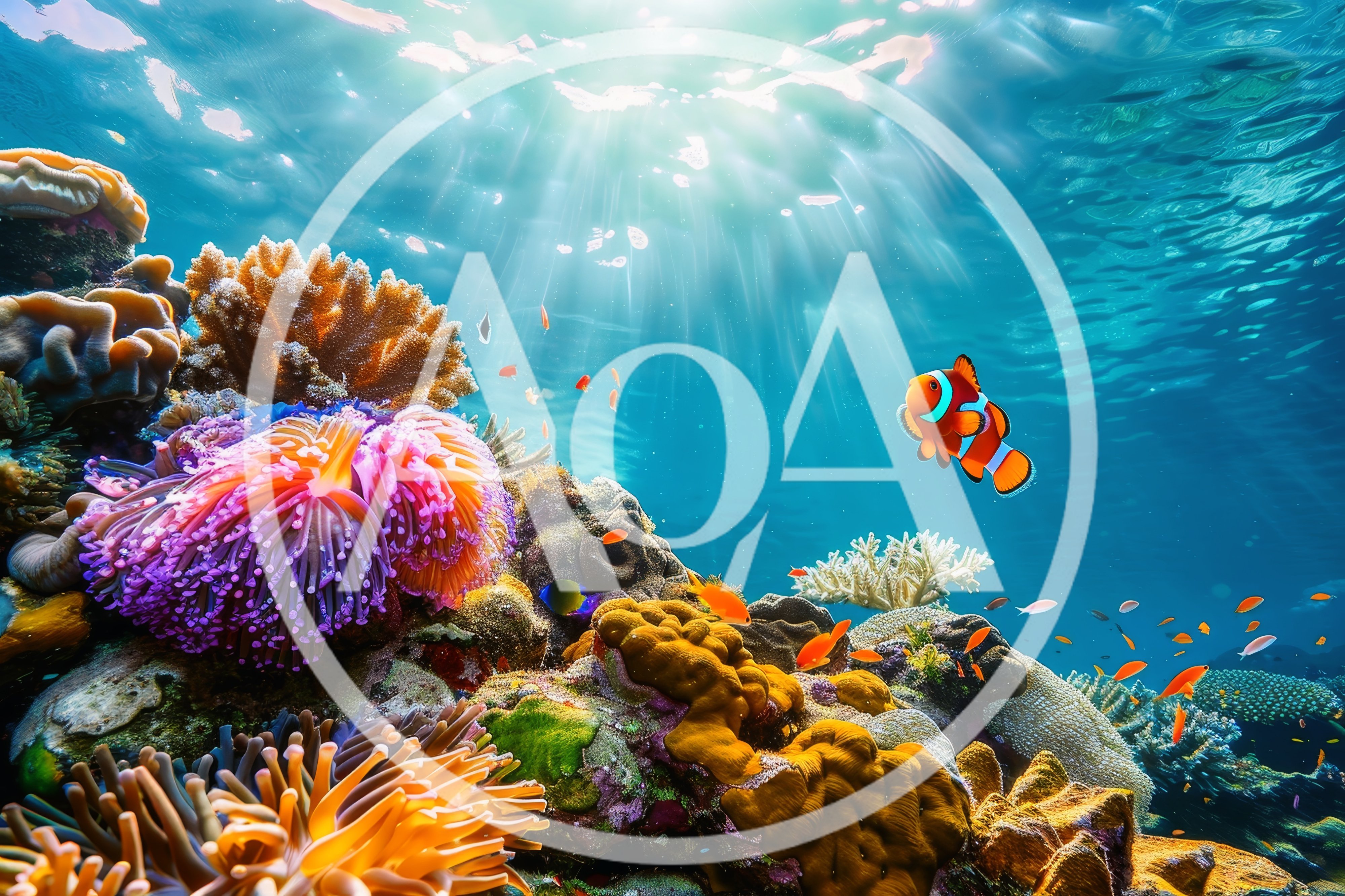 Clownfish Swimming Near Vibrant Coral Reef Underwater