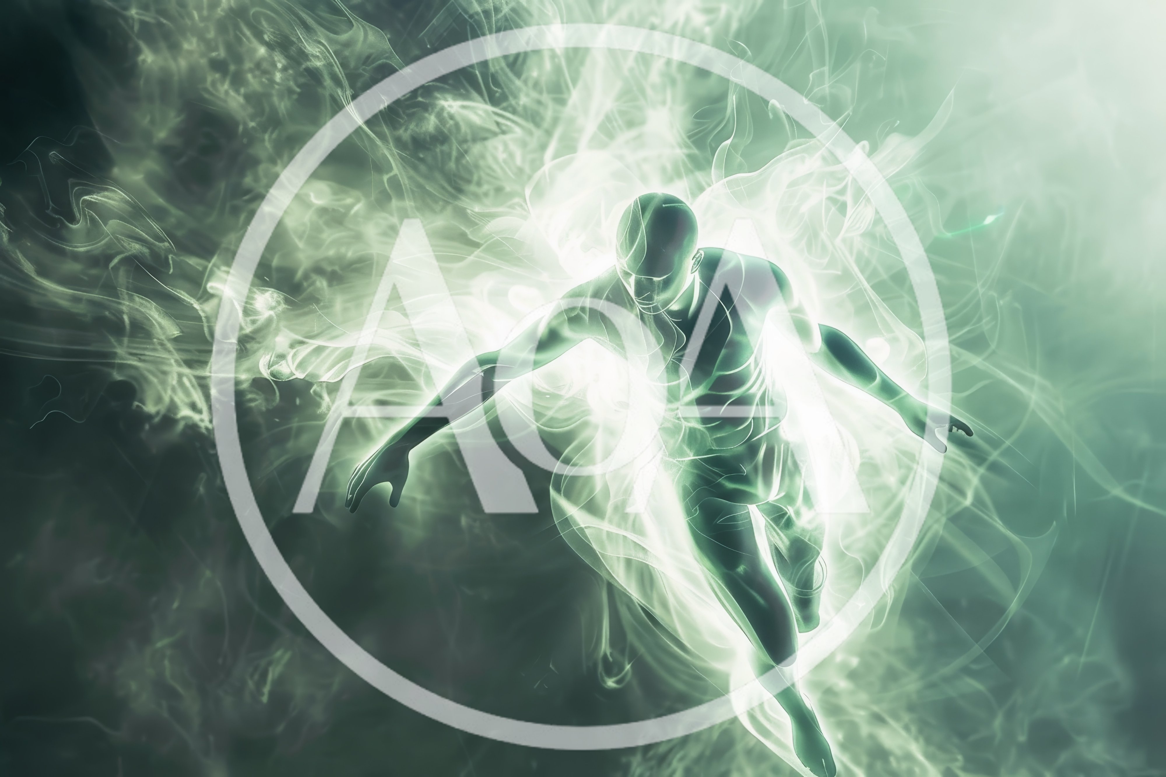 Ethereal Human Figure Floating In Glowing Green Energy