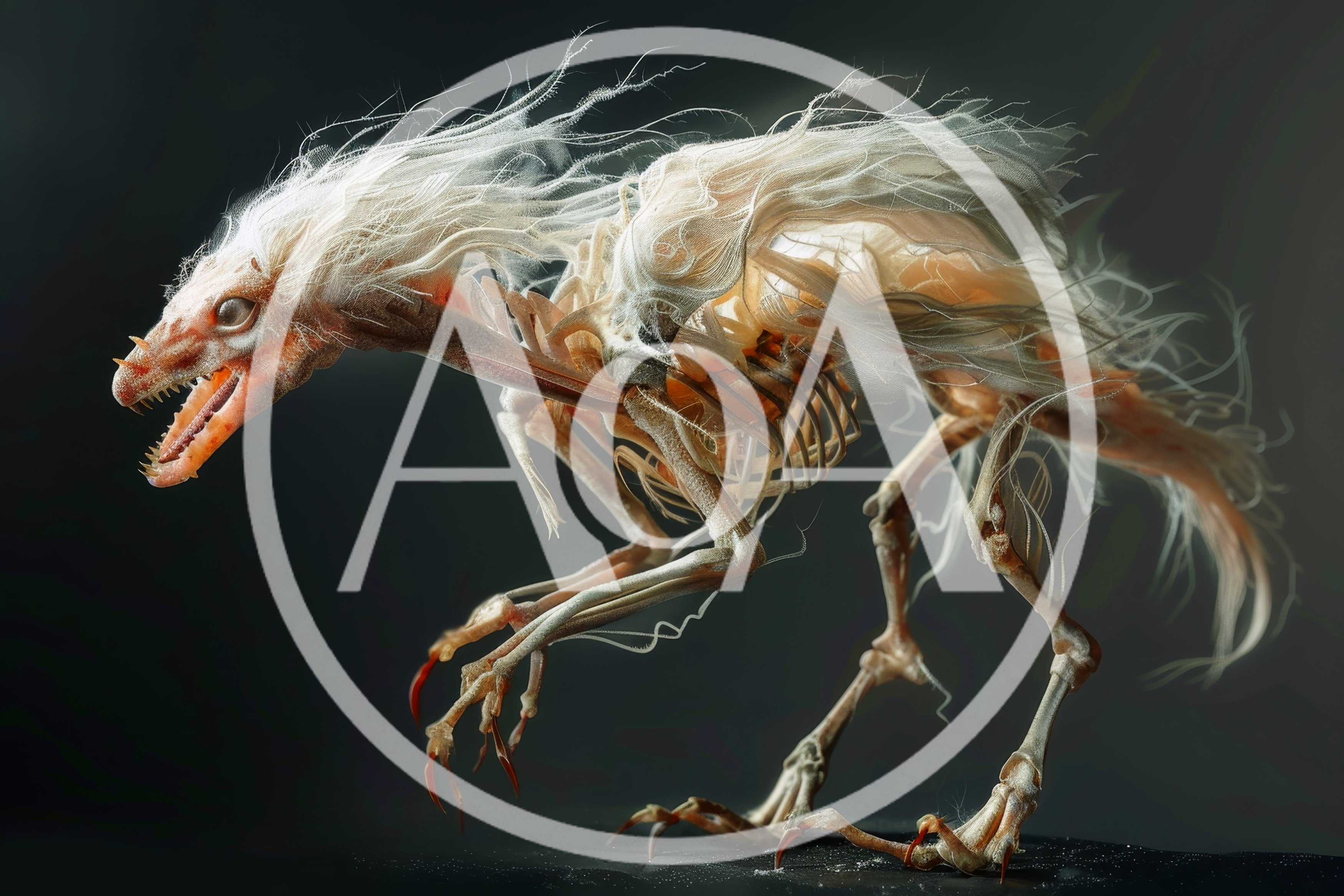 Surreal Skeletal Creature With Long White Hair