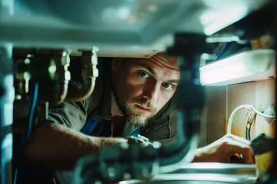 Professional Plumber Repairing Kitchen Sink Pipes