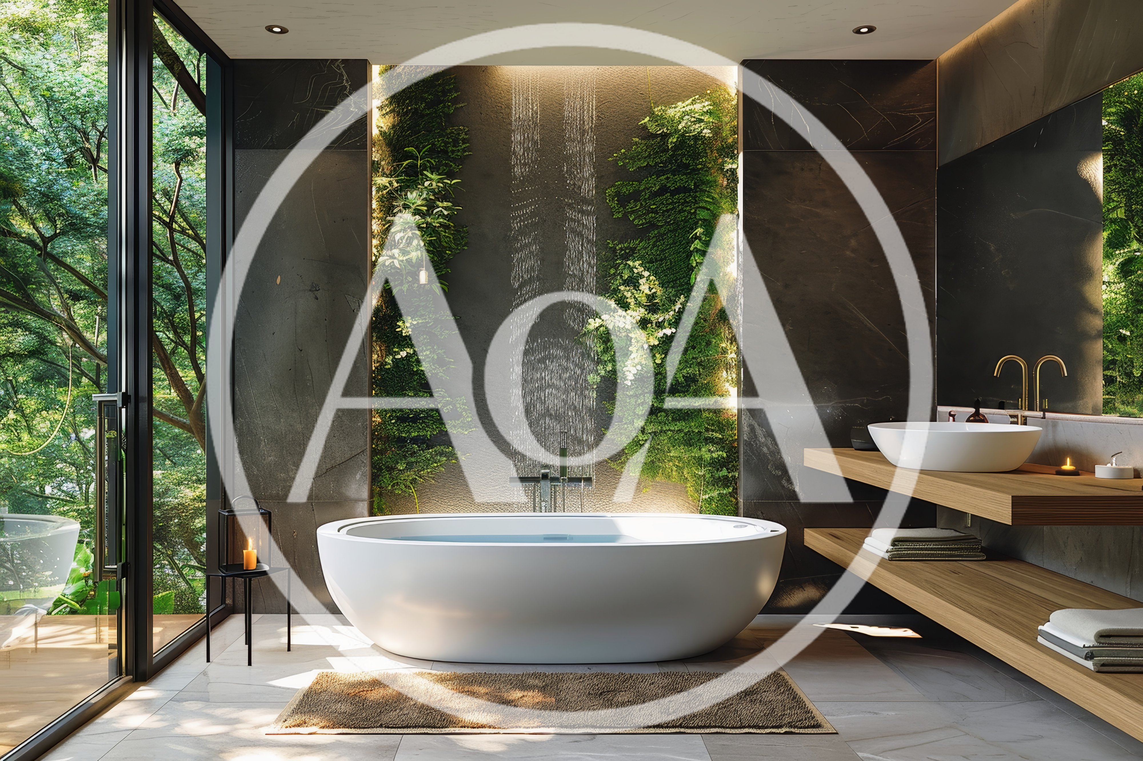 Modern Luxury Bathroom With Indoor Waterfall And Bathtub