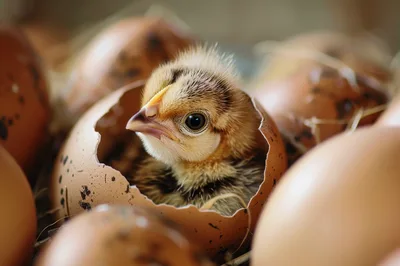 Newborn Chick Emerging From A Cracked Brown Egg