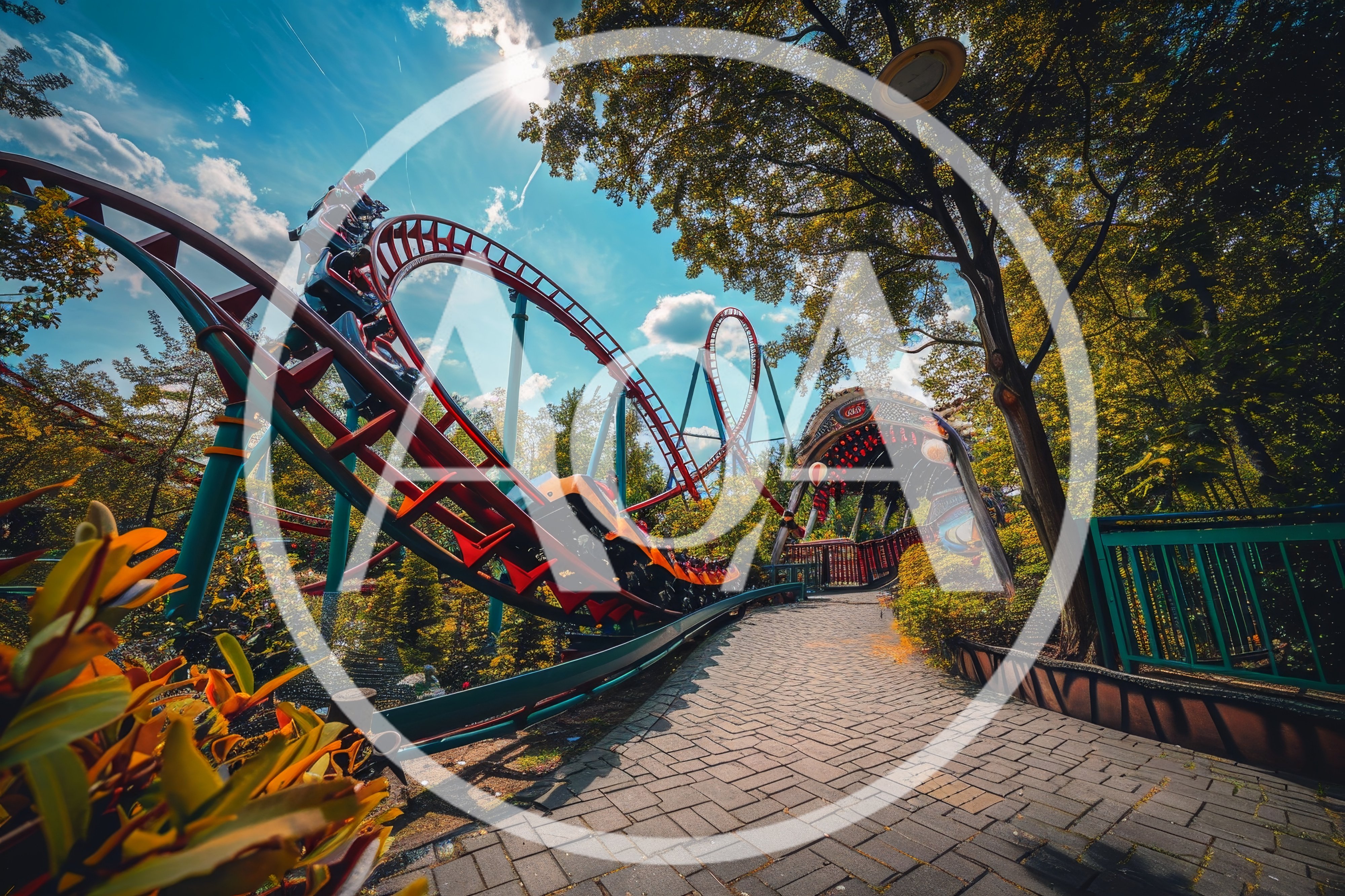 Roller Coaster Train Navigating A Curved Track