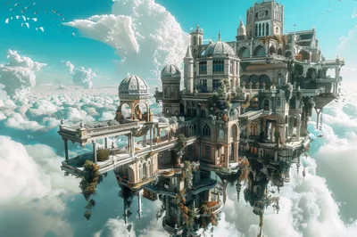Floating Fantasy Castle Above The Clouds