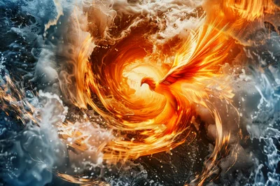 Fiery Phoenix Rising From A Swirling Vortex