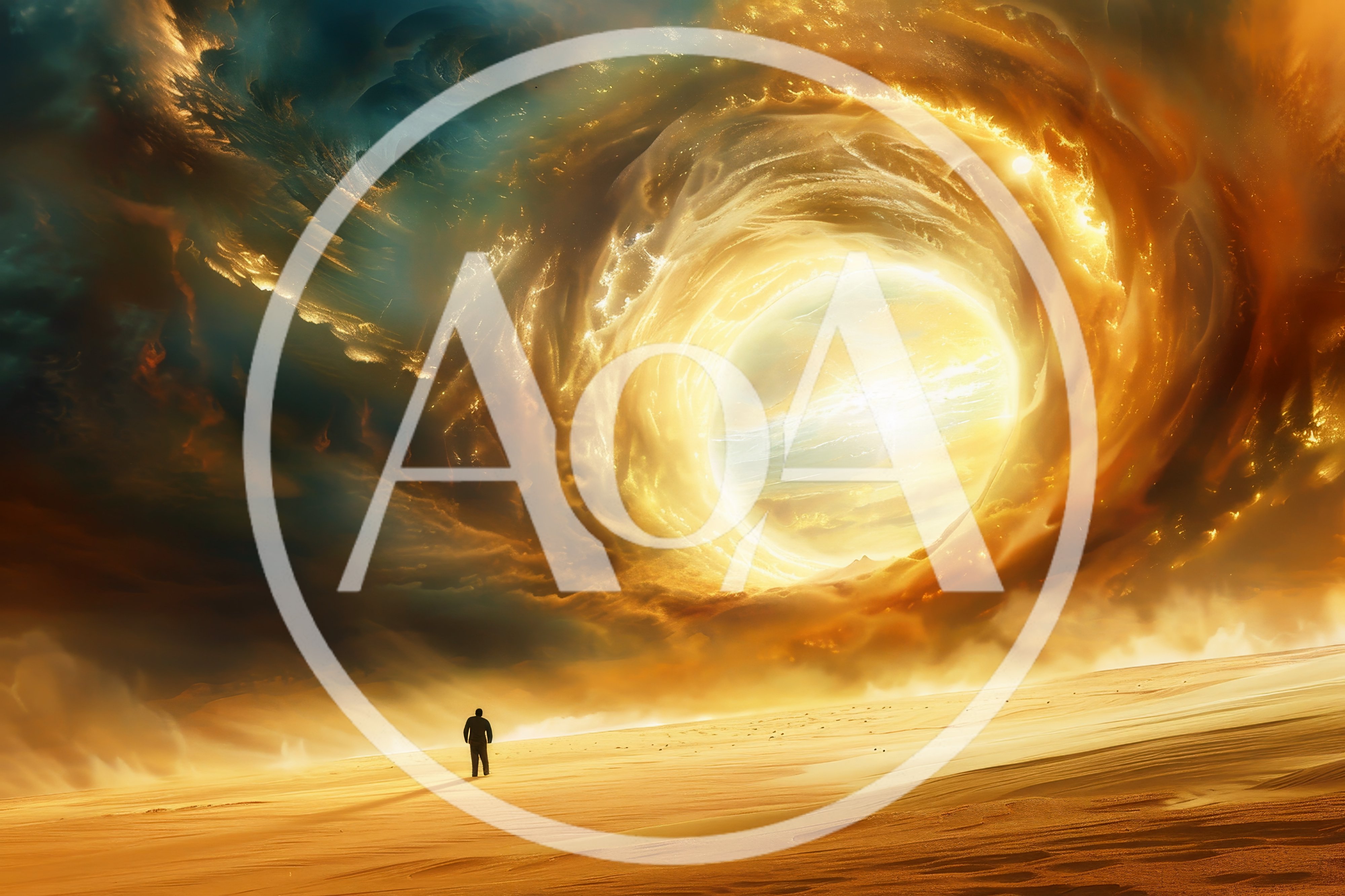 Lone Figure Standing Before A Massive Celestial Portal