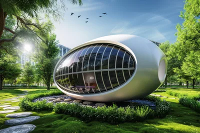 Futuristic Egg Shaped Architectural Pod In Lush Park