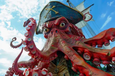Giant Octopus Pirate Float At Carnival Parade