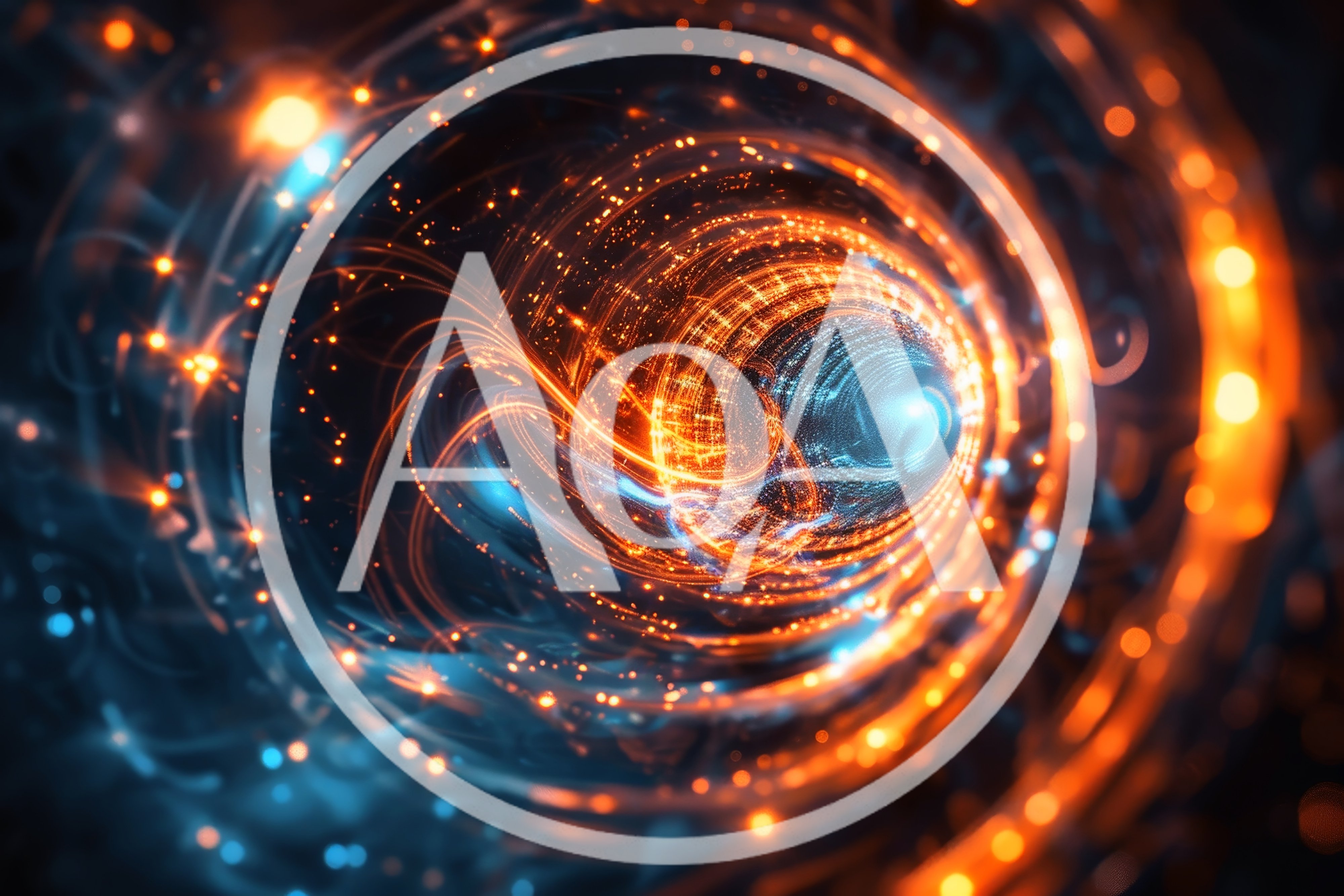 Abstract Digital Wormhole With Glowing Orange And Blue Particles
