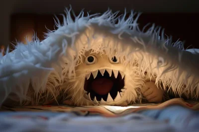 Plush Monster Toy Peeking From Under A Blanket