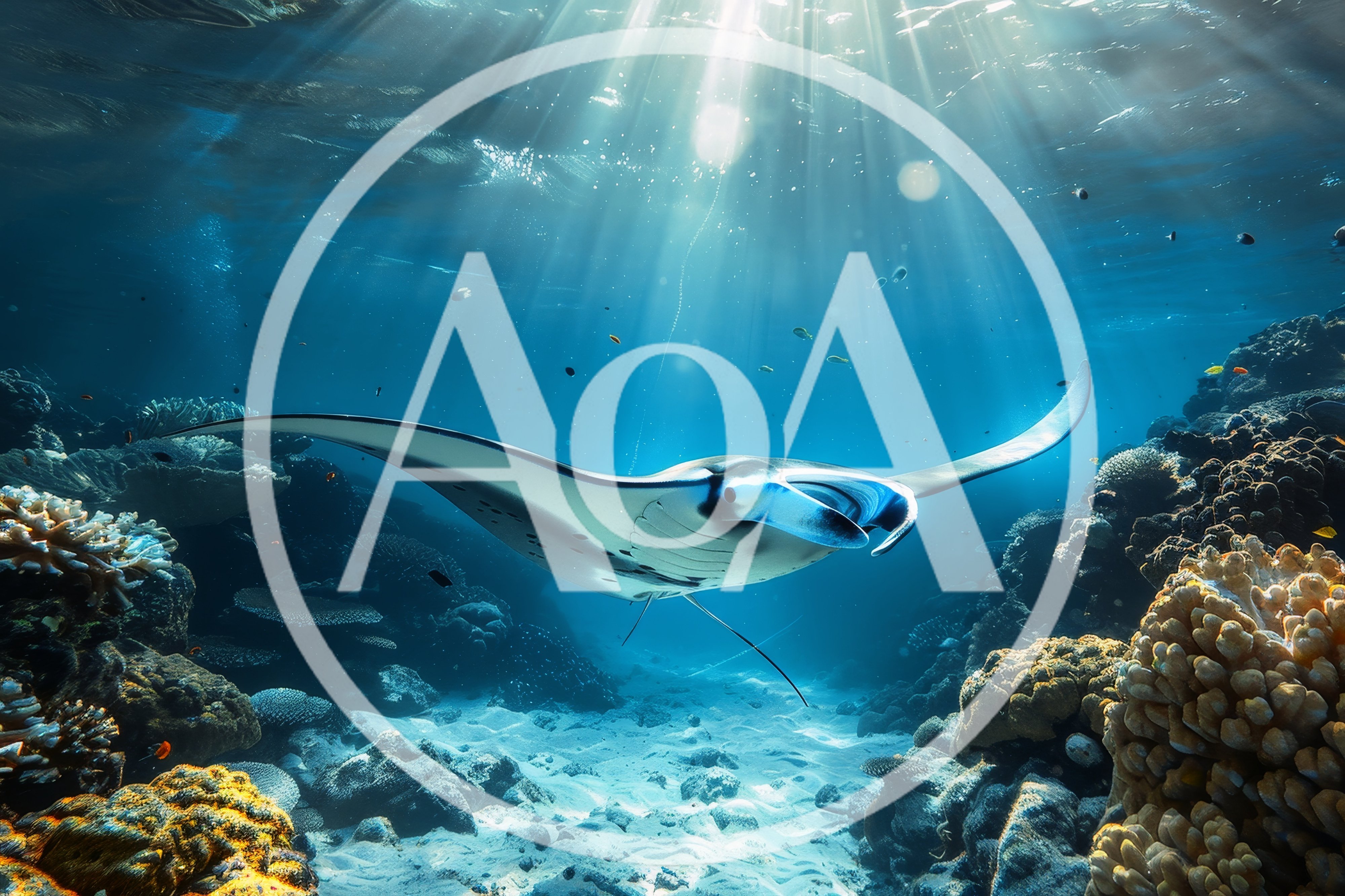 Manta Ray Swimming Over Coral Reef