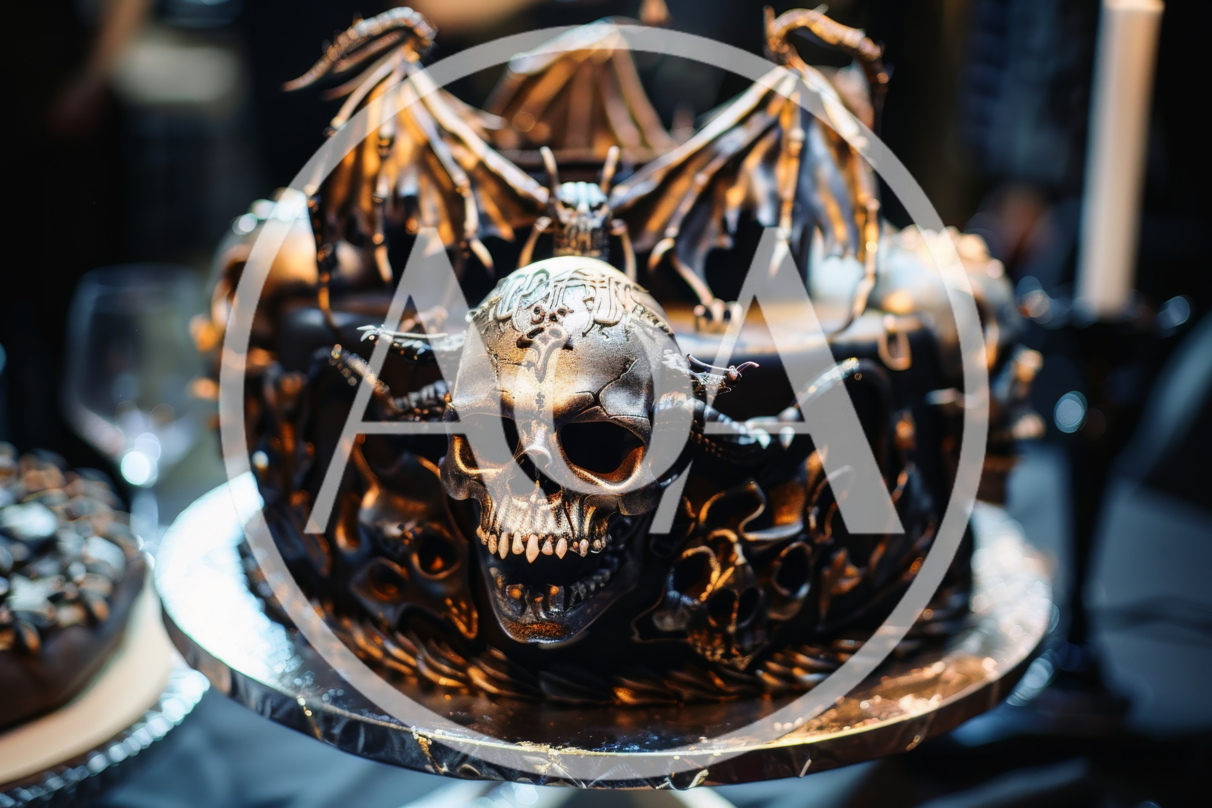 Gothic Skull Themed Cake With Dragon Wings