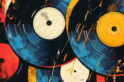 Abstract Artistic Composition Of Vintage Vinyl Records