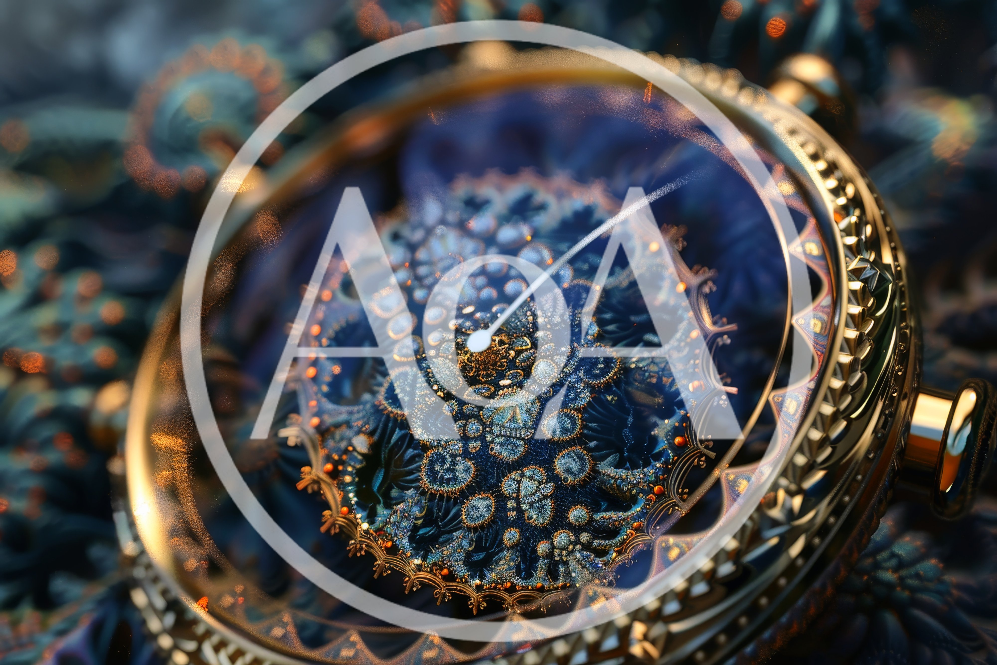 Intricate Golden Pocket Watch With Fractal Blue Dial