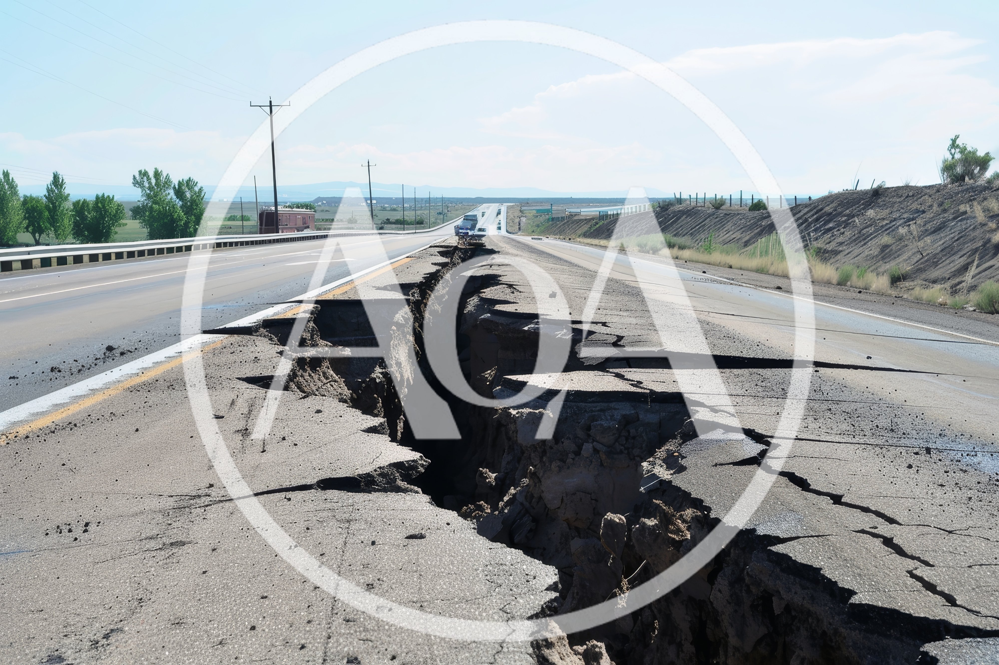 Severe Roadway Collapse and Deep Fissure on Highway