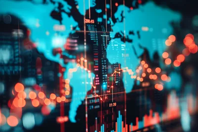 Digital World Map With Financial Data Visualization
