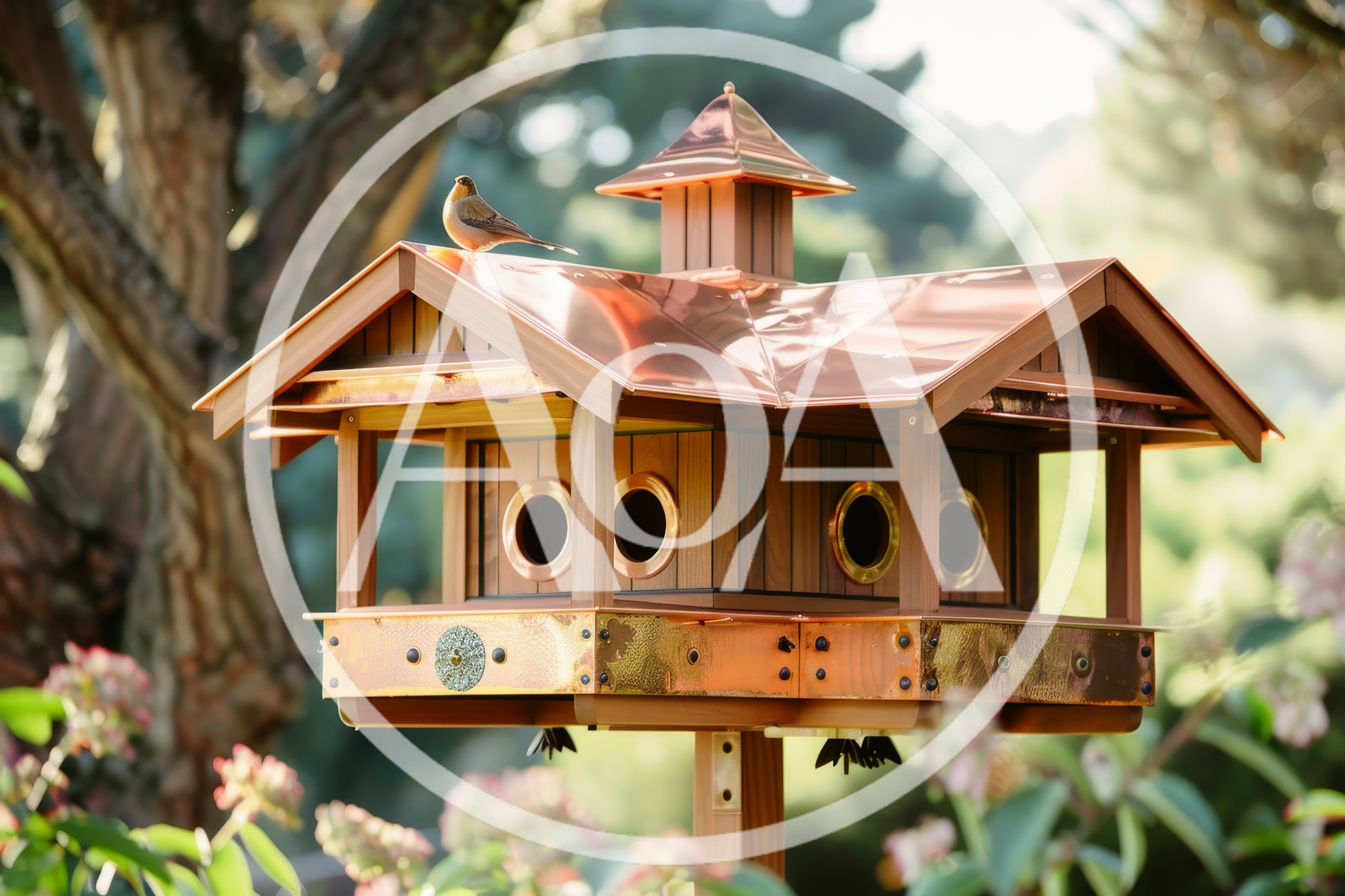 Small Bird Perched On A Copper Roof Birdhouse