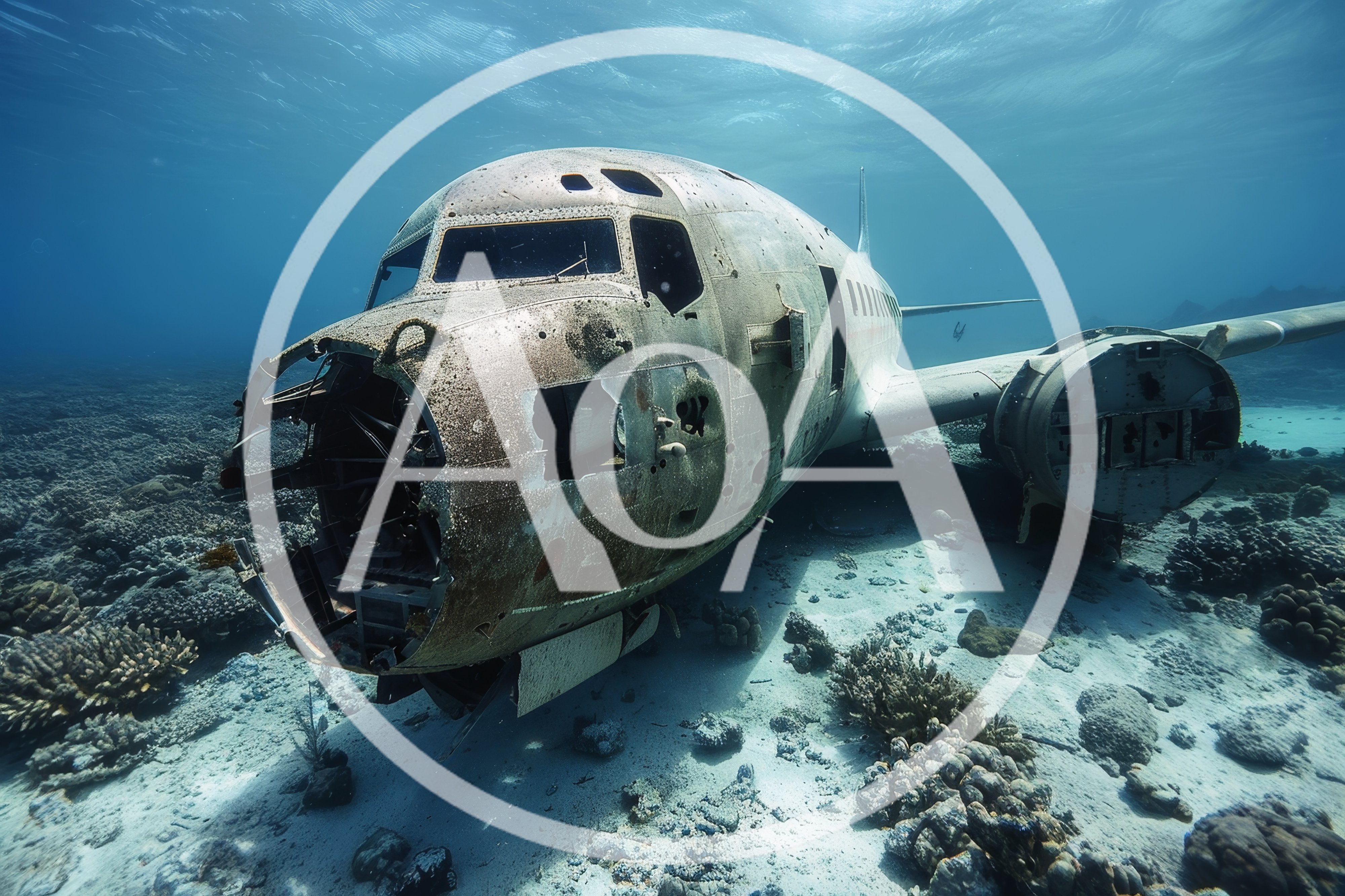 Sunken Airplane Wreckage Resting On The Ocean Floor