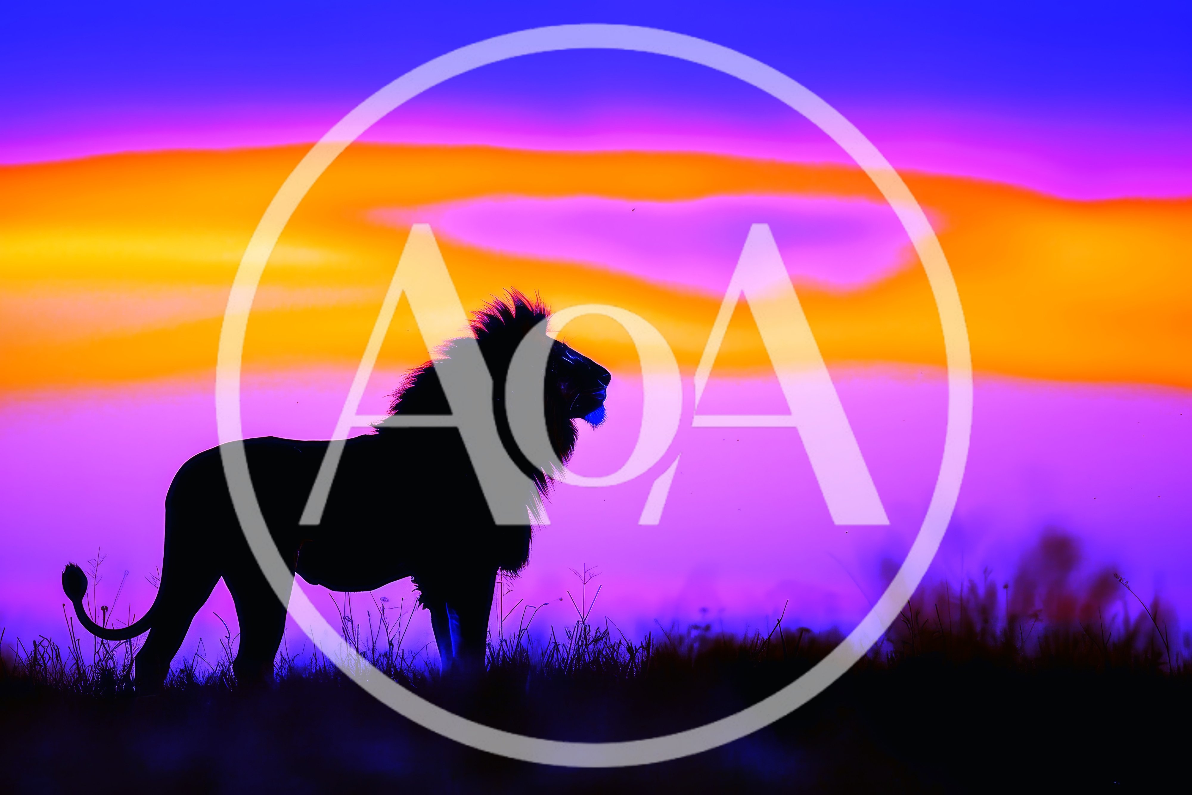 Majestic Lion Silhouette Against Vibrant Sunset Sky