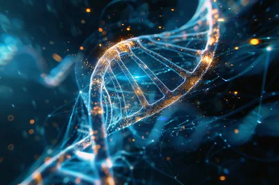 Digital DNA Helix Structure With Glowing Particles