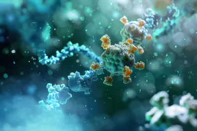 Microscopic View Of Viral Particles And Genetic Material