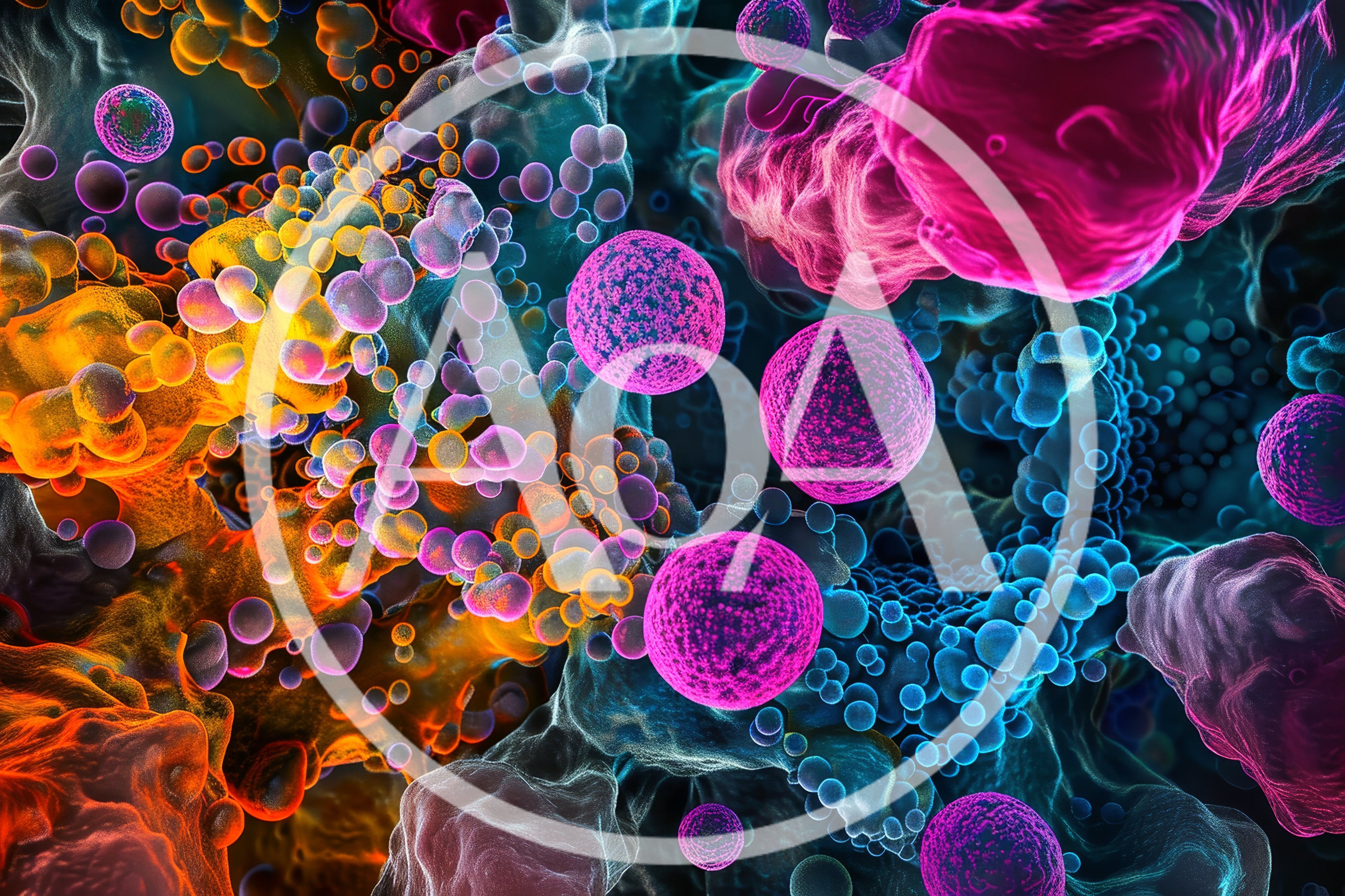 Microscopic View Of Colorful Biological Cells And Structures