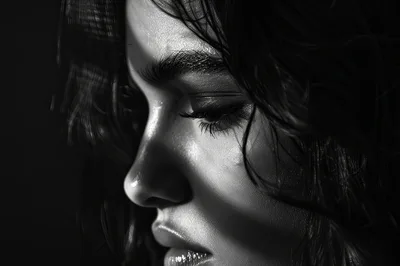 Close Up Portrait Of A Woman With Wet Hair