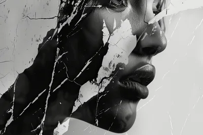 Abstract Artistic Portrait Of A Woman With Cracked Texture