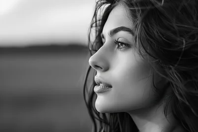 Close Up Portrait Of A Young Woman In Profile