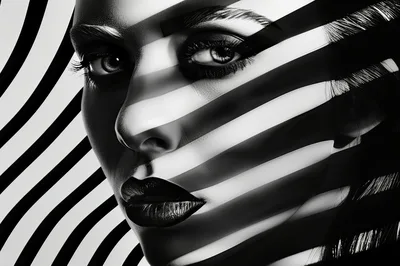 Close Up Portrait Of Woman With Striped Shadow Effect