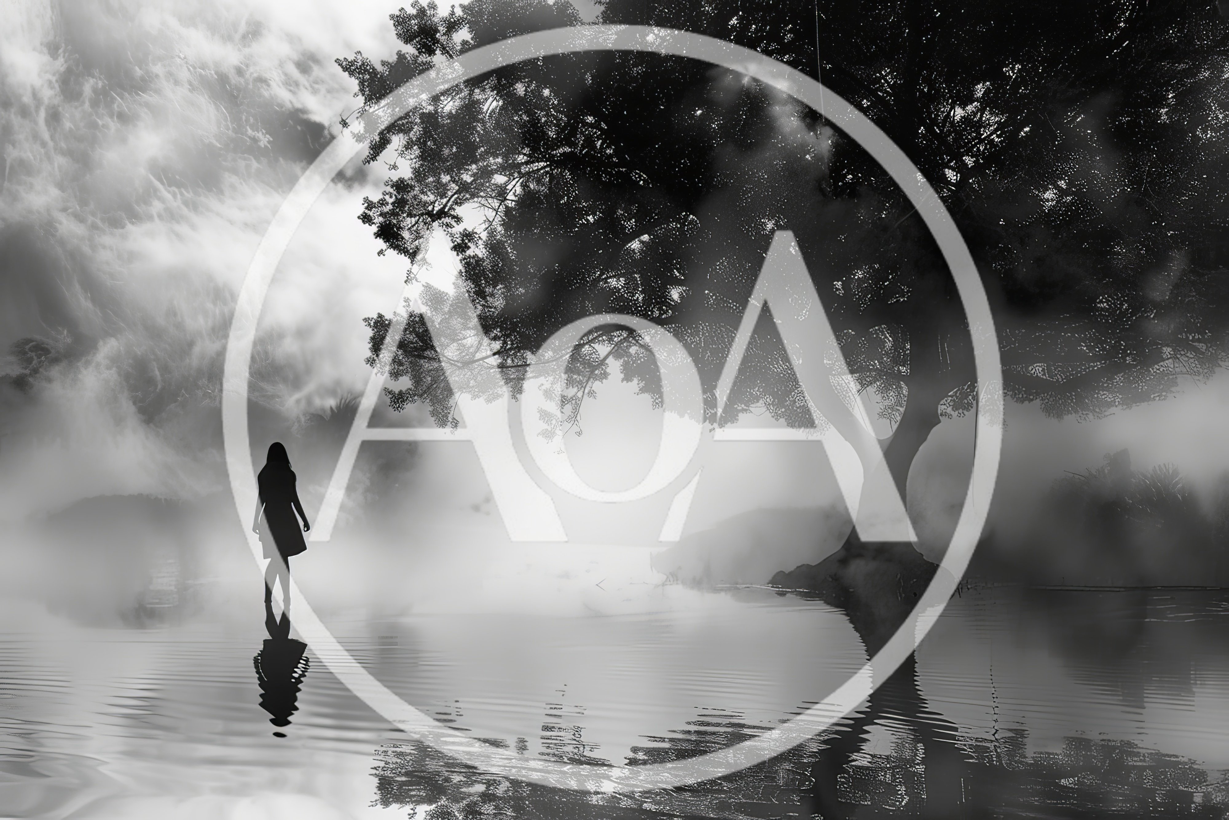 Silhouette Of A Woman Standing In Misty Water