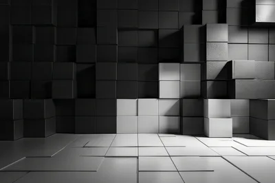 Abstract 3D Wall With Geometric Black And White Cubes