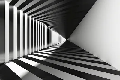 Abstract Geometric Corridor With Black And White Stripes