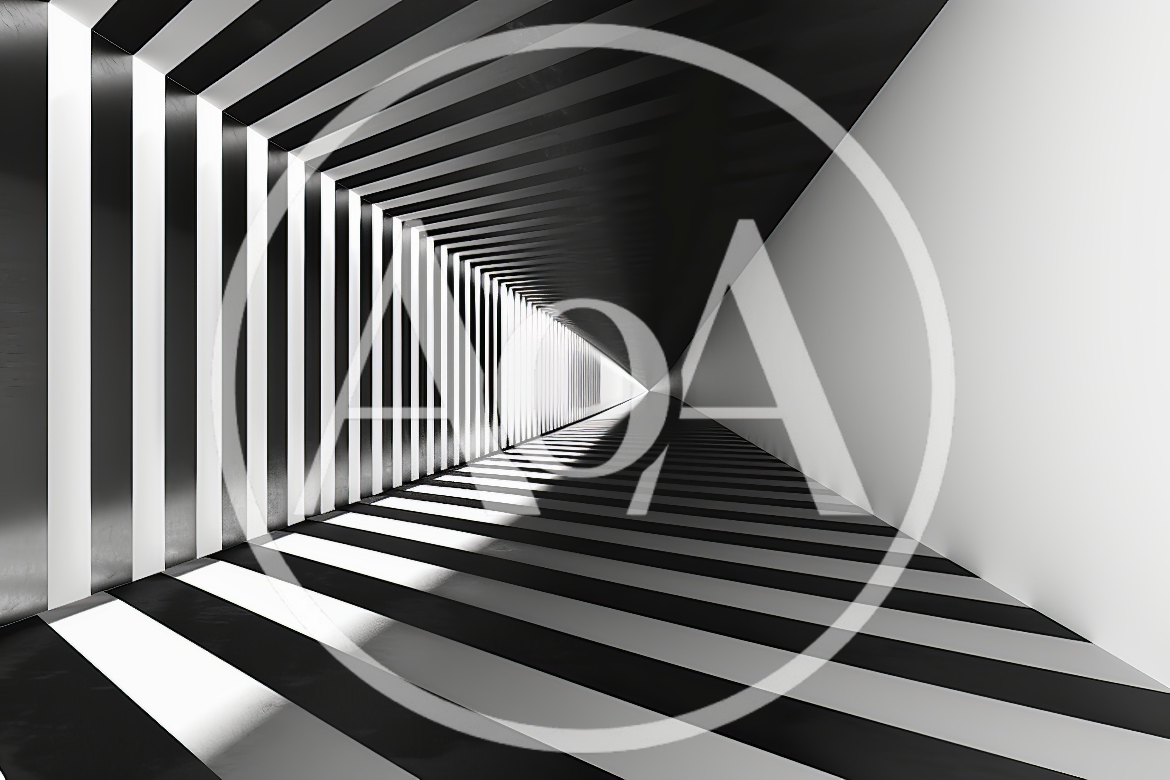 Abstract Geometric Corridor With Black And White Stripes