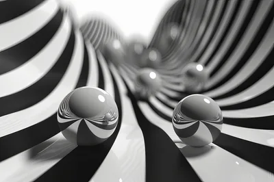Abstract Chrome Spheres Rolling On Striped Surface