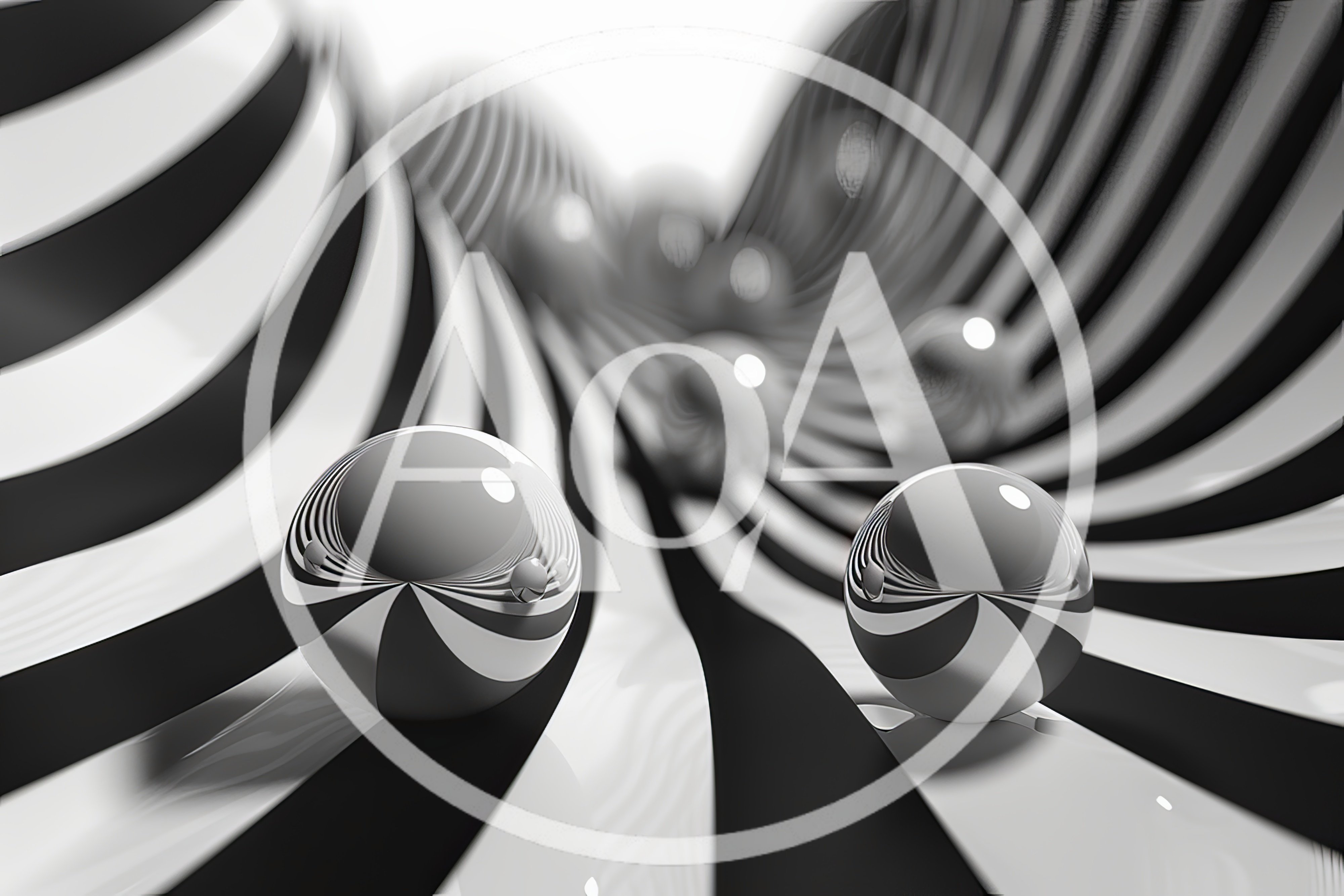 Abstract Chrome Spheres Rolling On Striped Surface