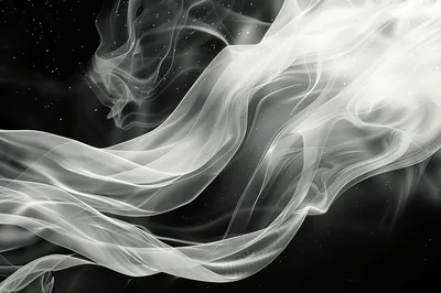 Abstract White Smoke Swirls On Black Background