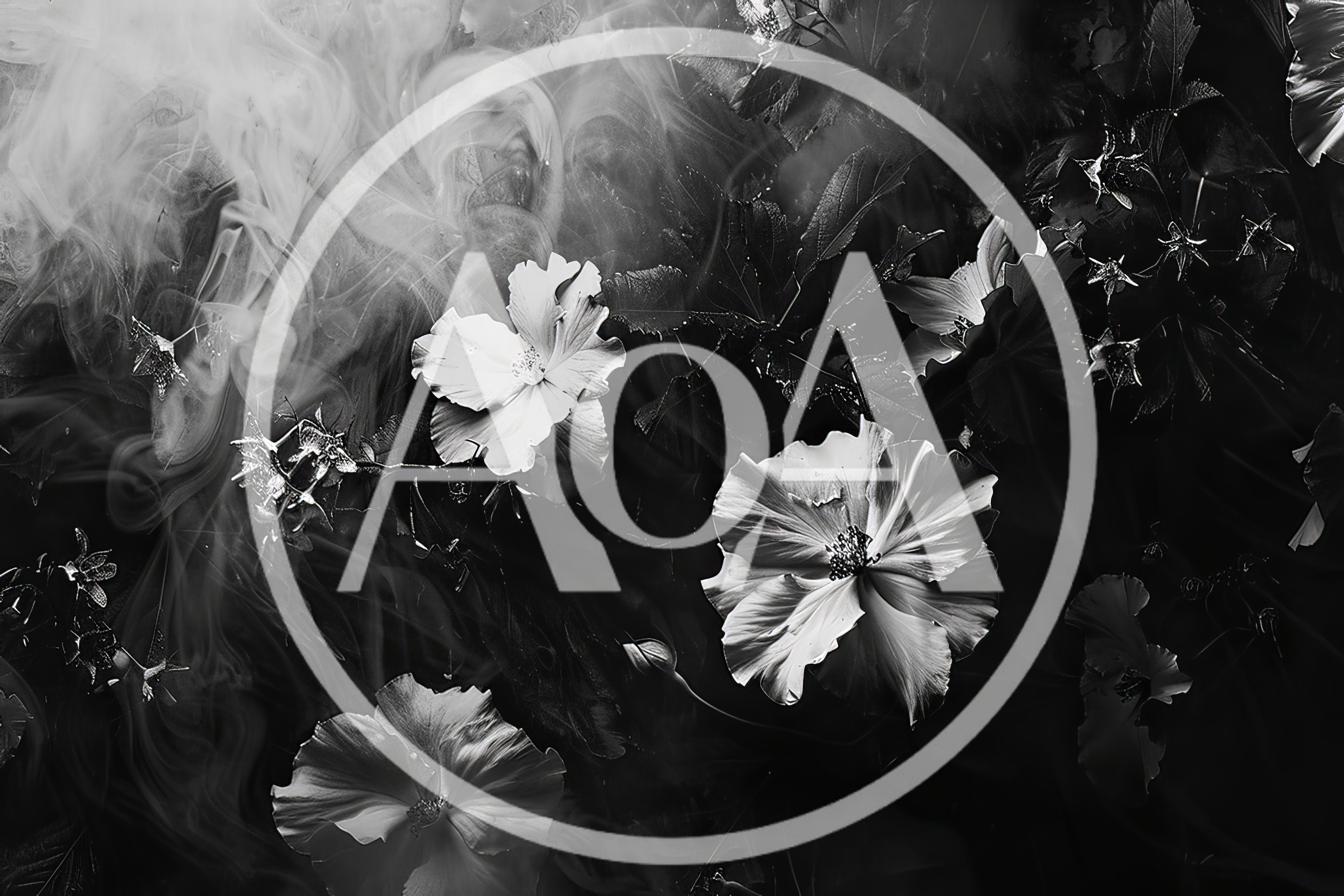 Black and White Flowers Surrounded by Swirling Smoke