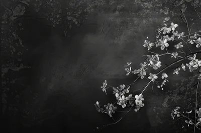 Black and White Floral Branch on Textured Background