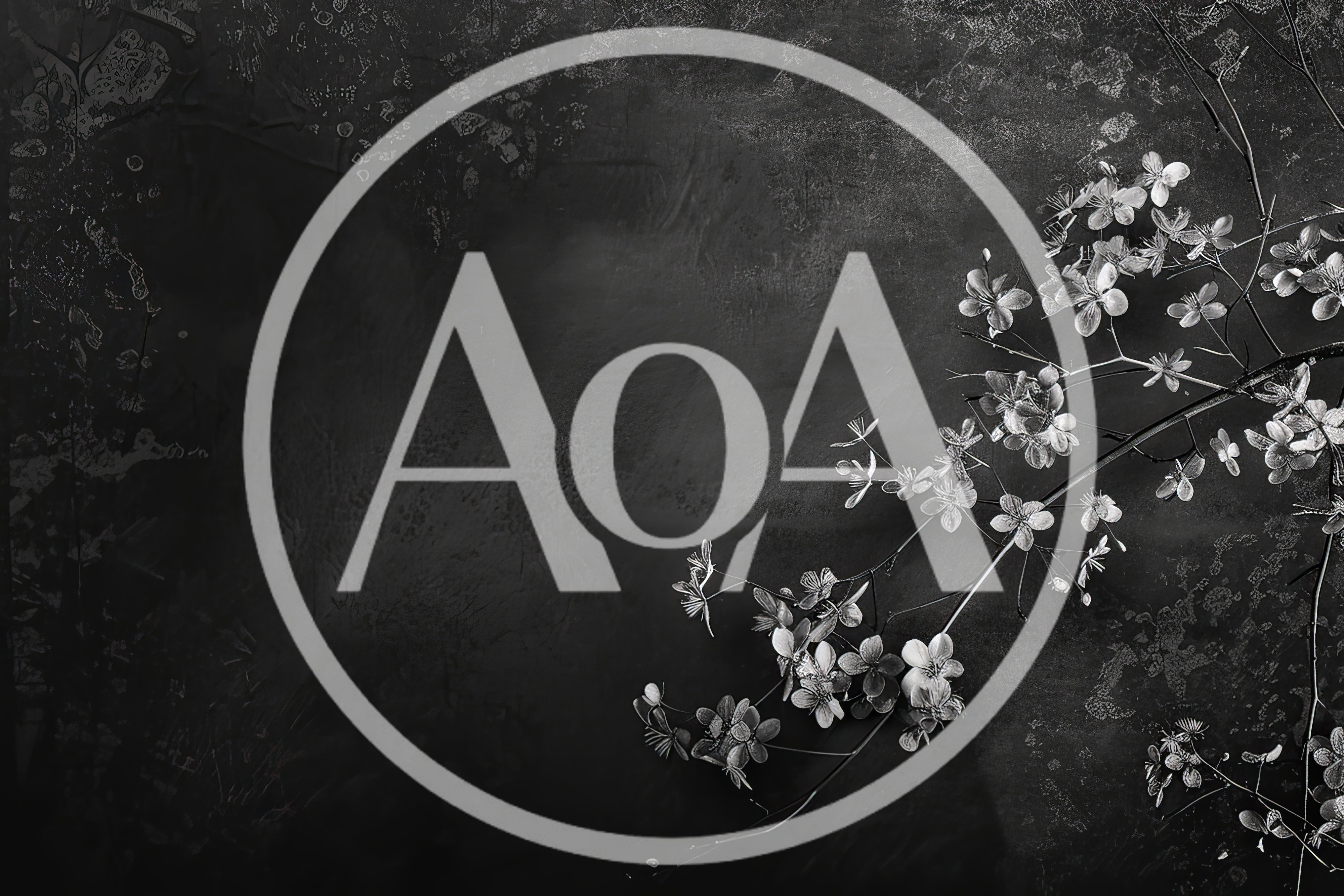 Black and White Floral Branch on Textured Background