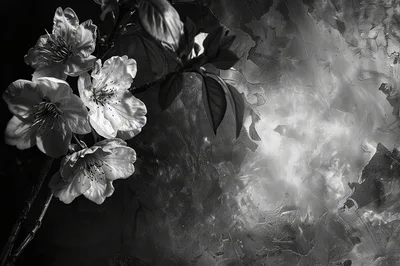 Black and White Cherry Blossom Branch Art