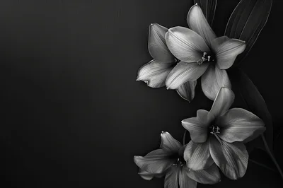 Elegant Black And White Lily Flowers On Dark Background
