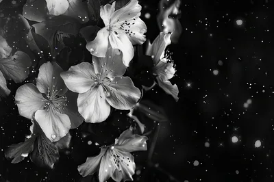 Black and White Floral Arrangement with Sparkling Bokeh