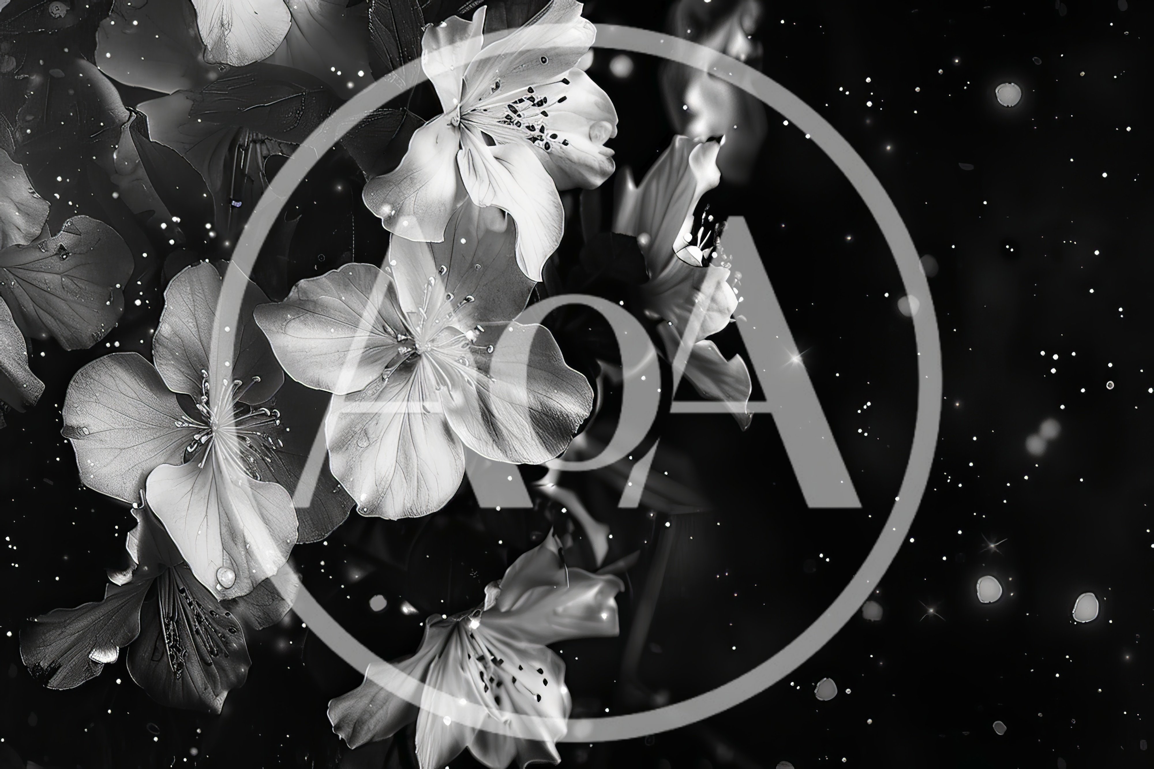 Black and White Floral Arrangement with Sparkling Bokeh