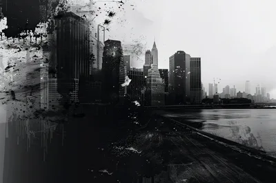Abstract Black And White Cityscape Skyline Illustration