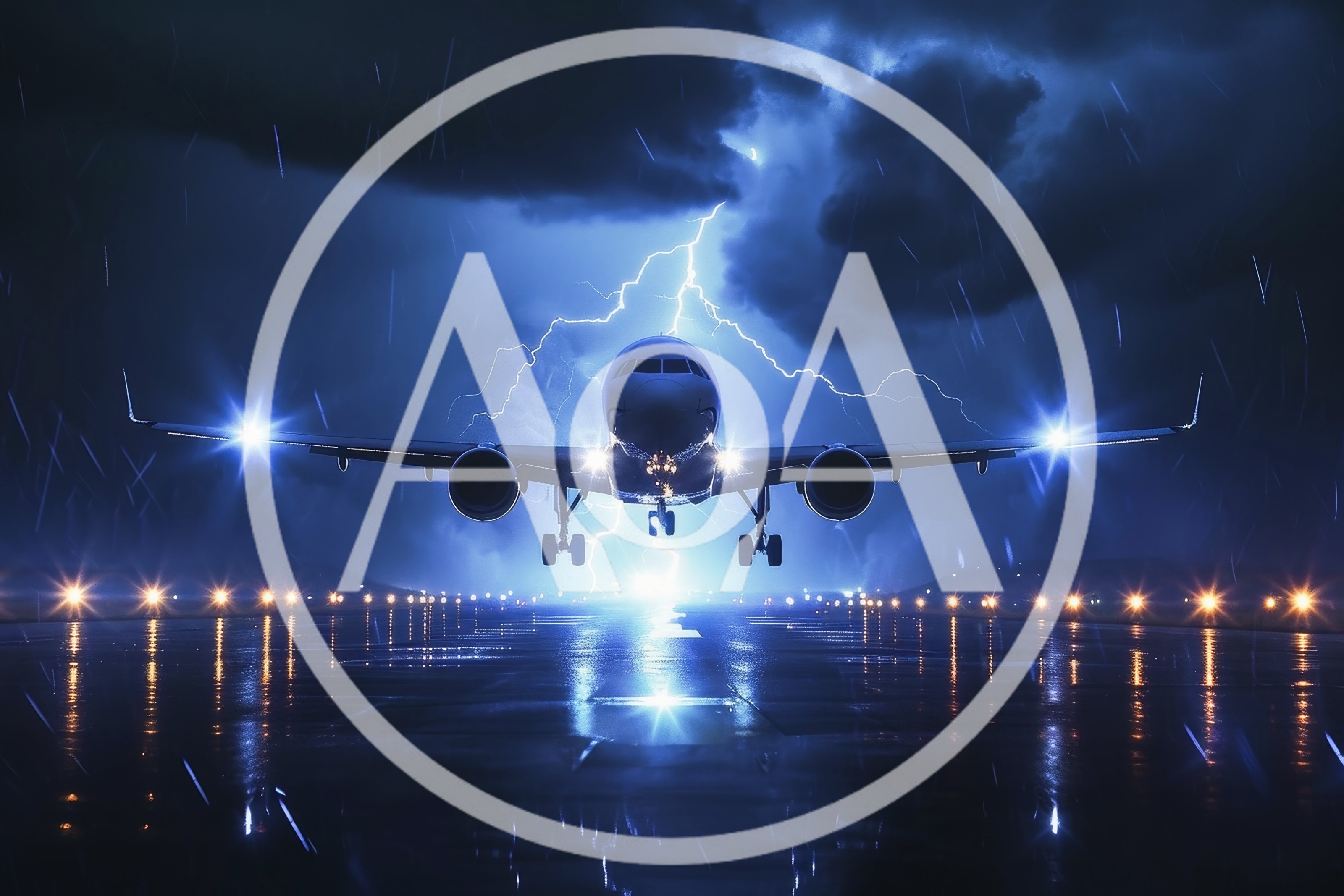 Commercial Airplane Landing During A Severe Thunderstorm