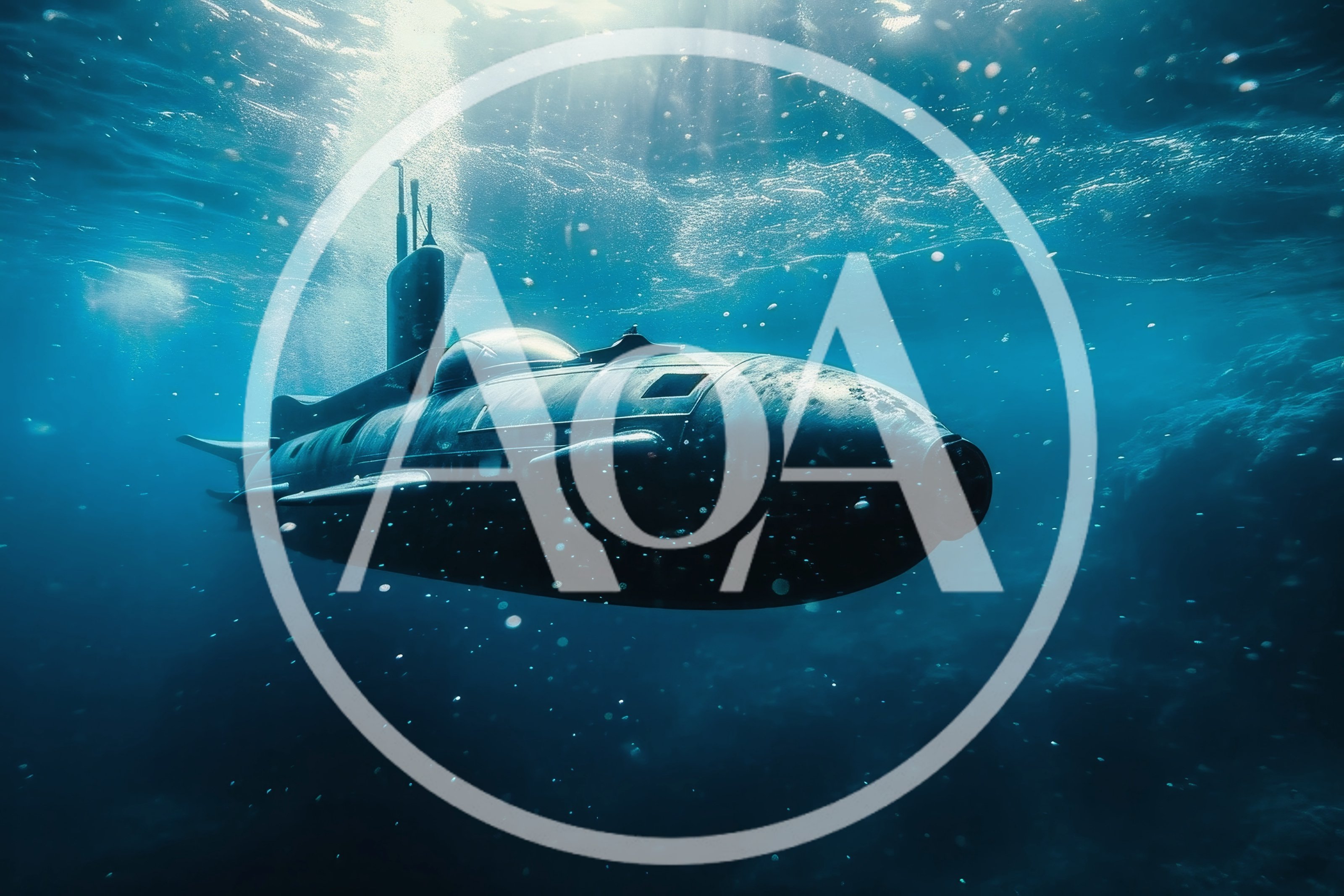 Military Submarine Cruising Underwater In Deep Ocean
