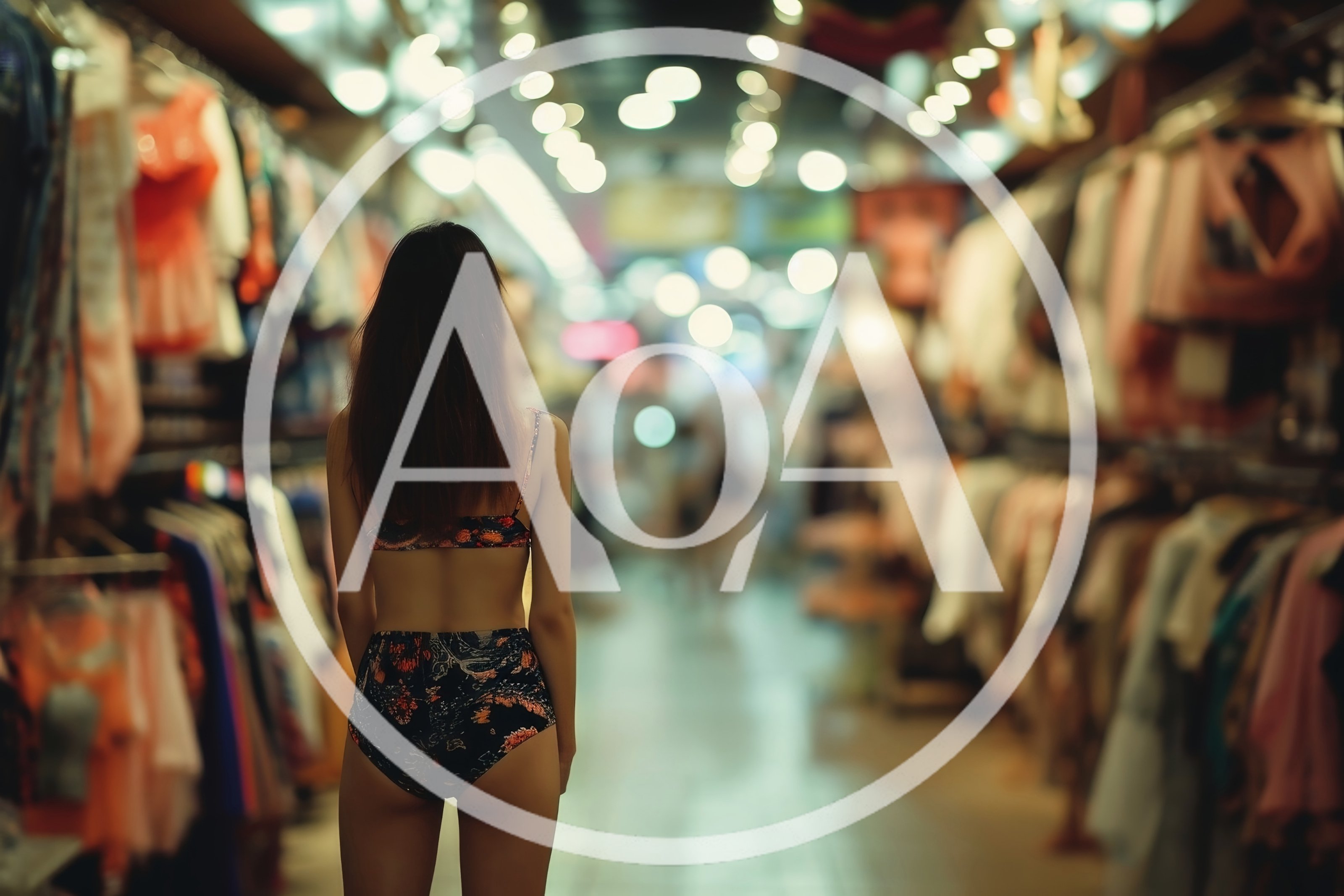 Woman In Swimwear Standing In A Clothing Store