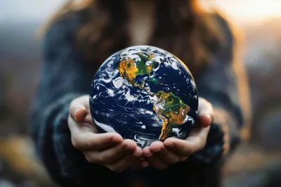 Person Holding A Glowing Earth Globe In Hands