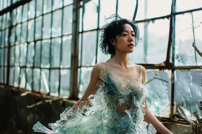 Woman Wearing Avant Garde Glass Shard Dress